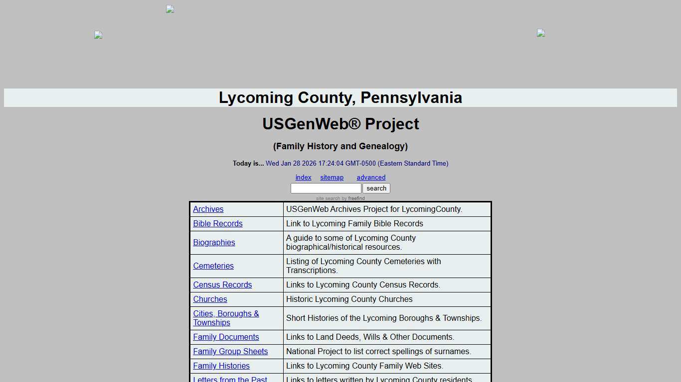 Lycoming County PAGenWeb Project, Lycoming County, Pennsylvania