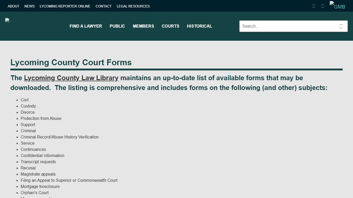 Lycoming County Court Forms - Lycoming Law Association